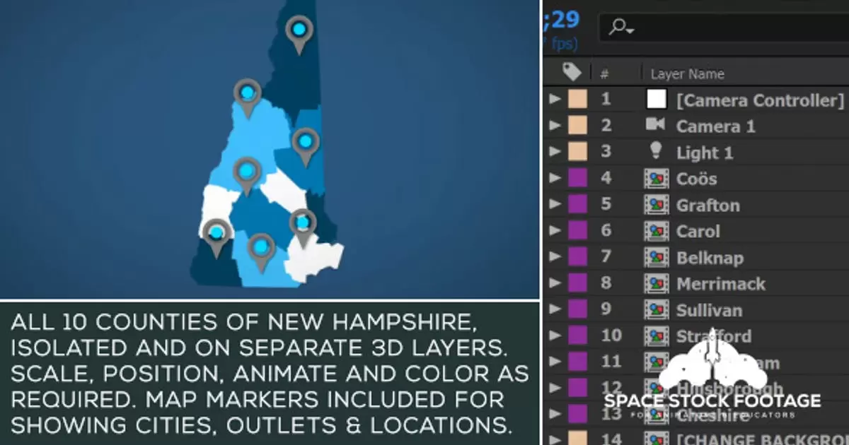 新罕布什尔州地图套件AE视频模版New Hampshire Map Kit
