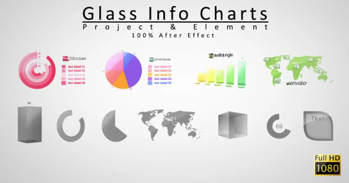 玻璃信息图表动画效果AE视频模版Glass Info Charts插图
