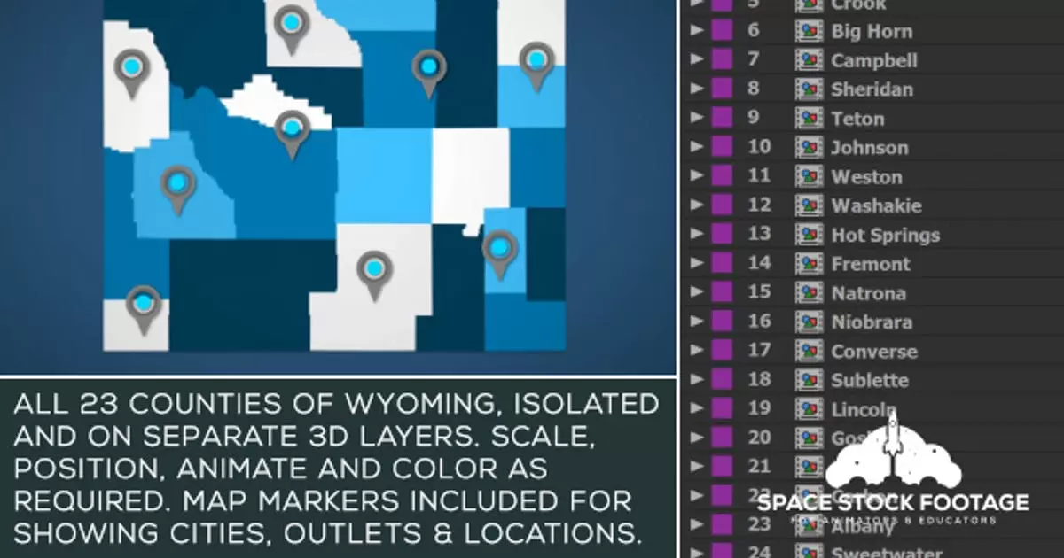 怀俄明州地图套件AE视频模版Wyoming Map Kit插图