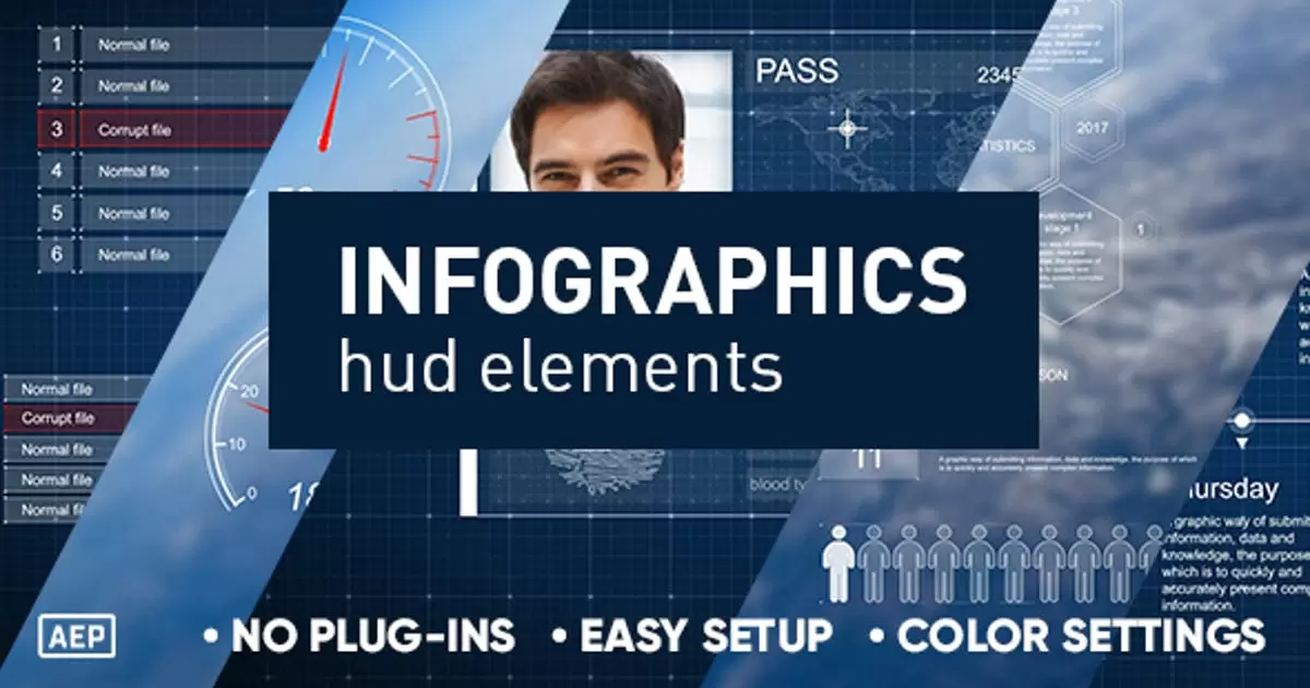 信息图表hud元素AE视频模版Infographics hud elements