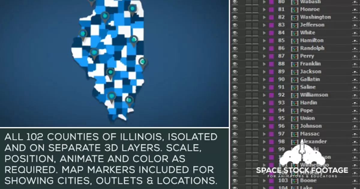 伊利诺伊州地图套件AE视频模版Illinois Map Kit插图