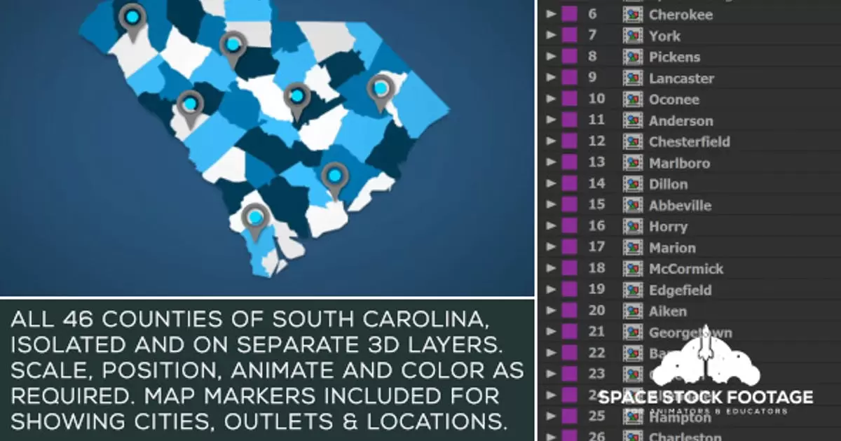 南卡罗来纳州地图套件AE视频模版South Carolina Map Kit插图