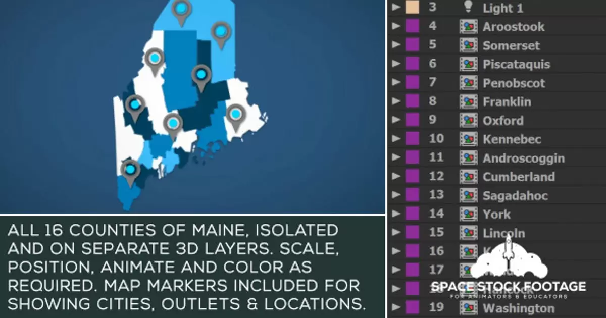 缅因州地图套件AE视频模版Maine Map Kit