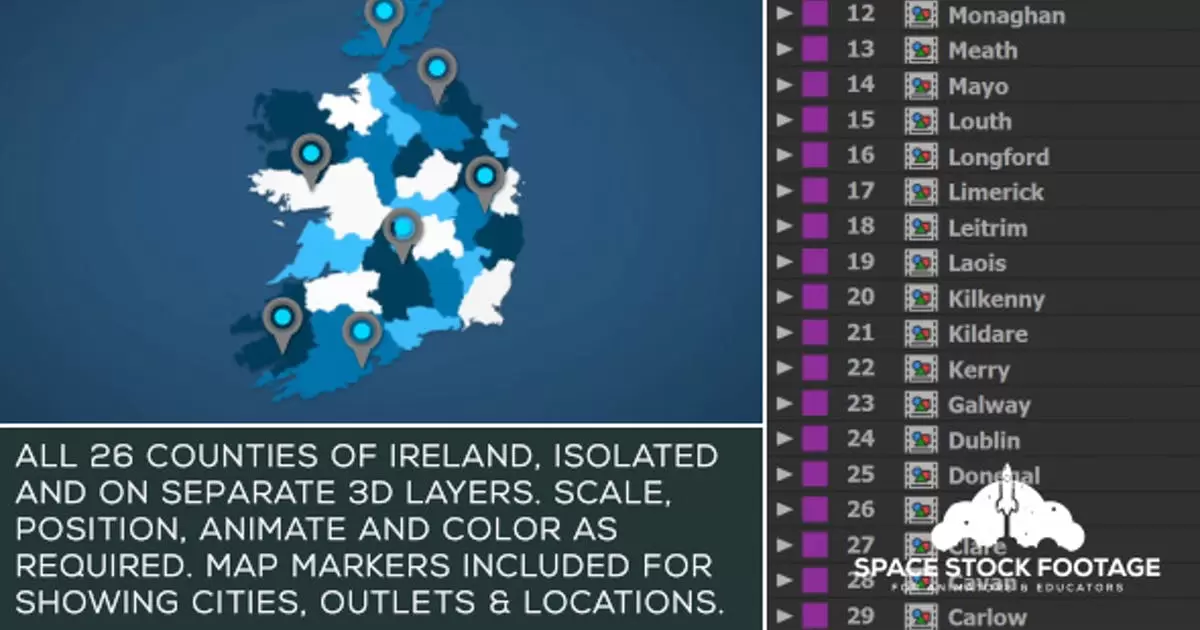 爱尔兰共和国地图套件AE视频模版Republic of Ireland Map Kit