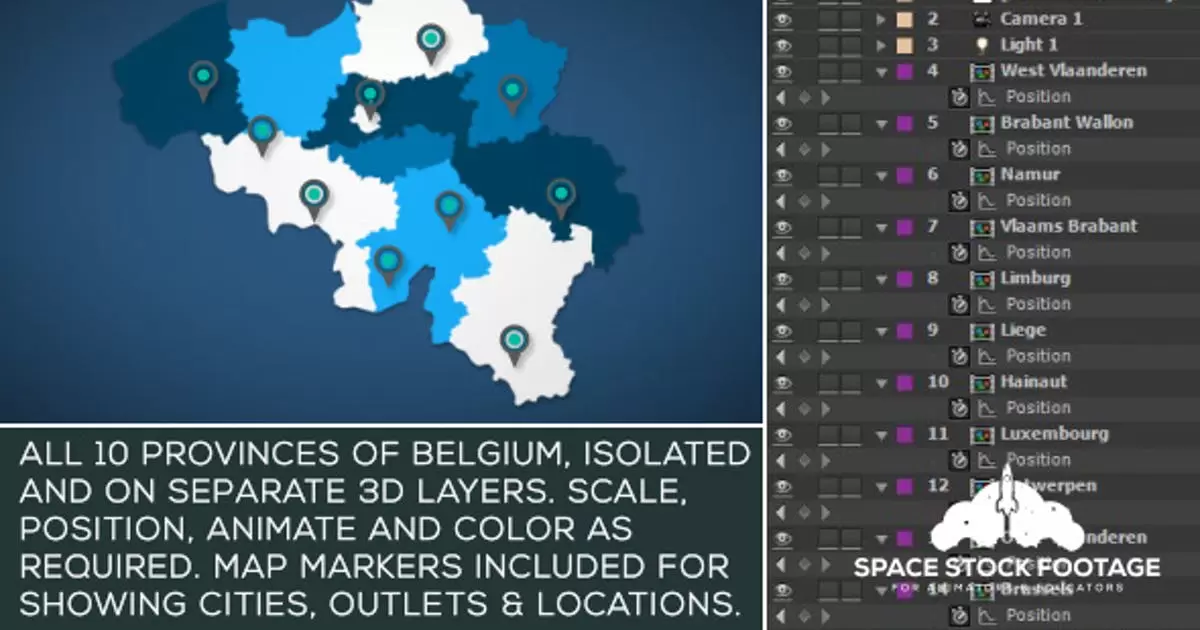 比利时地图套件AE视频模版Belgium Map Kit