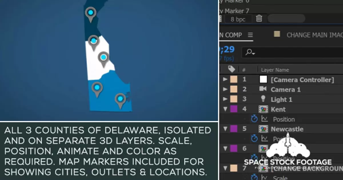 特拉华州地图套件AE视频模版Delaware Map Kit插图