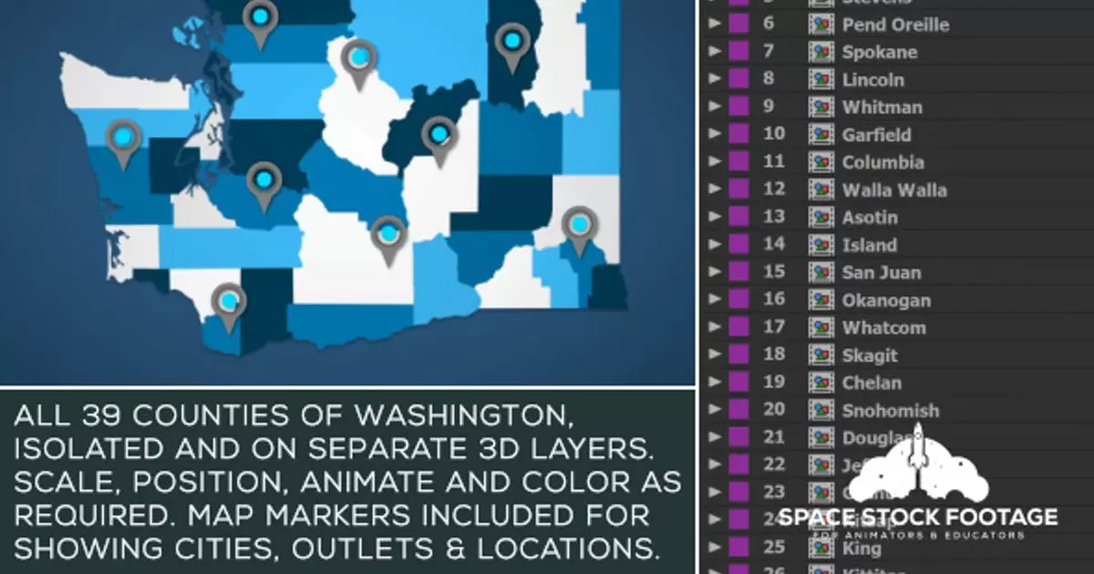 华盛顿地图套件AE视频模版Washington Map Kit插图