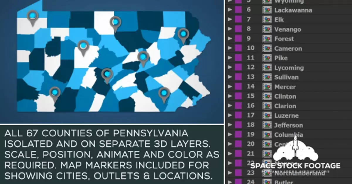 宾夕法尼亚地图套件AE视频模版Pennsylvania Map Kit插图