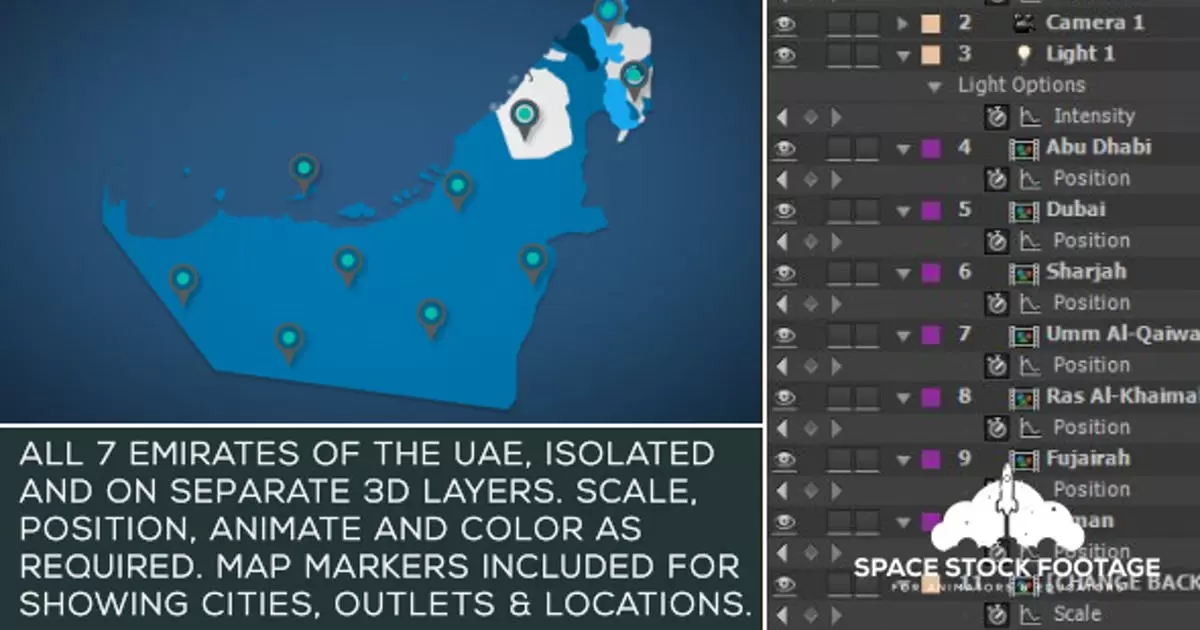 阿拉伯联合酋长国地图套件ae视频模板