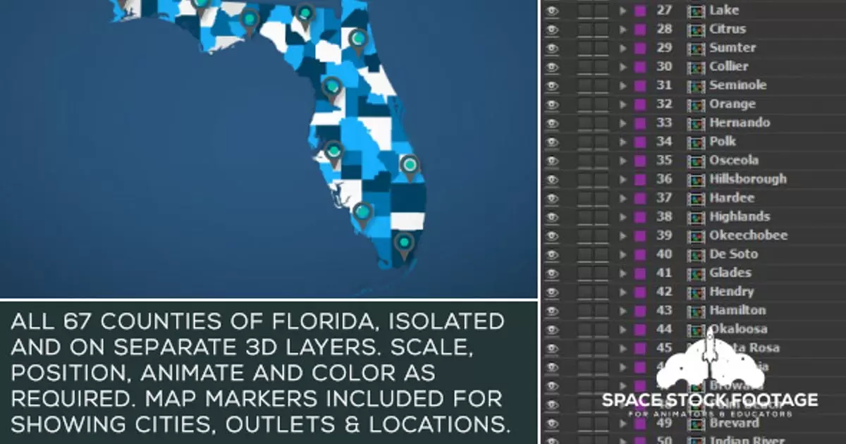 佛罗里达地图套件AE视频模版Florida Map Kit插图