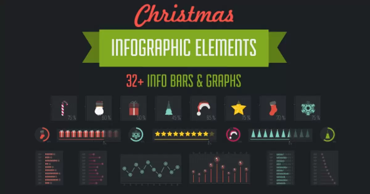 32组圣诞信息图表元素AE视频模版32 Christmas Infographic Elements插图