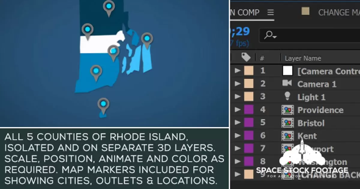 罗德岛地图套件AE视频模版Rhode Island Map Kit插图