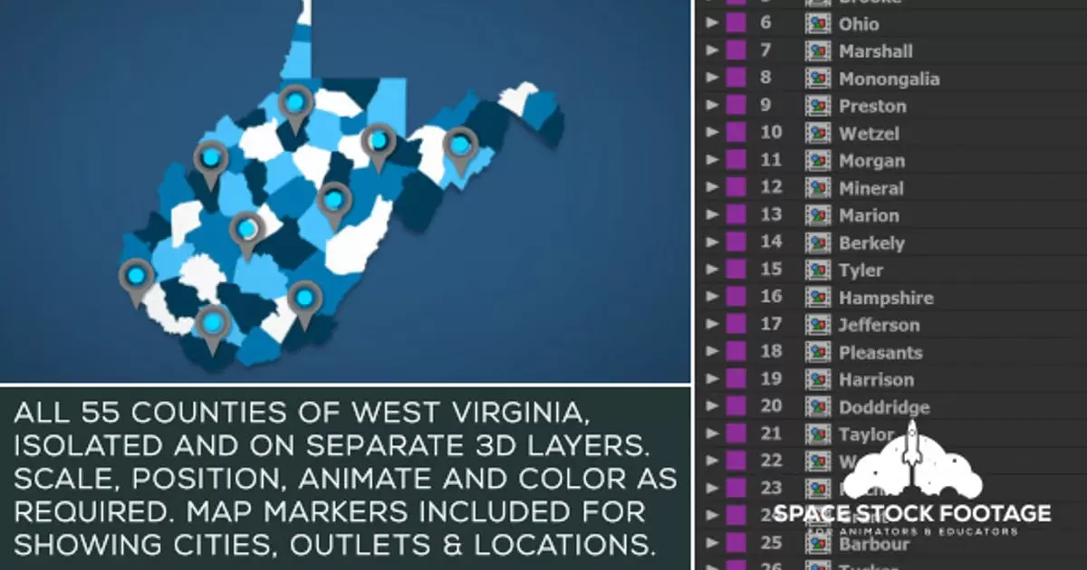 西弗吉尼亚地图套件AE视频模版West Virginia Map Kit插图