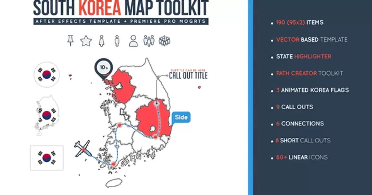 韩国地图工具包构建器AE视频模版South Korea Map Toolkit插图