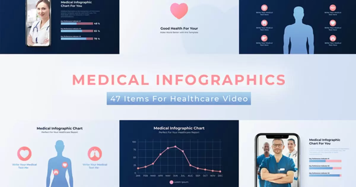 医疗保健信息图表动画元素组合AE视频模版Medical Healthcare Infographics插图