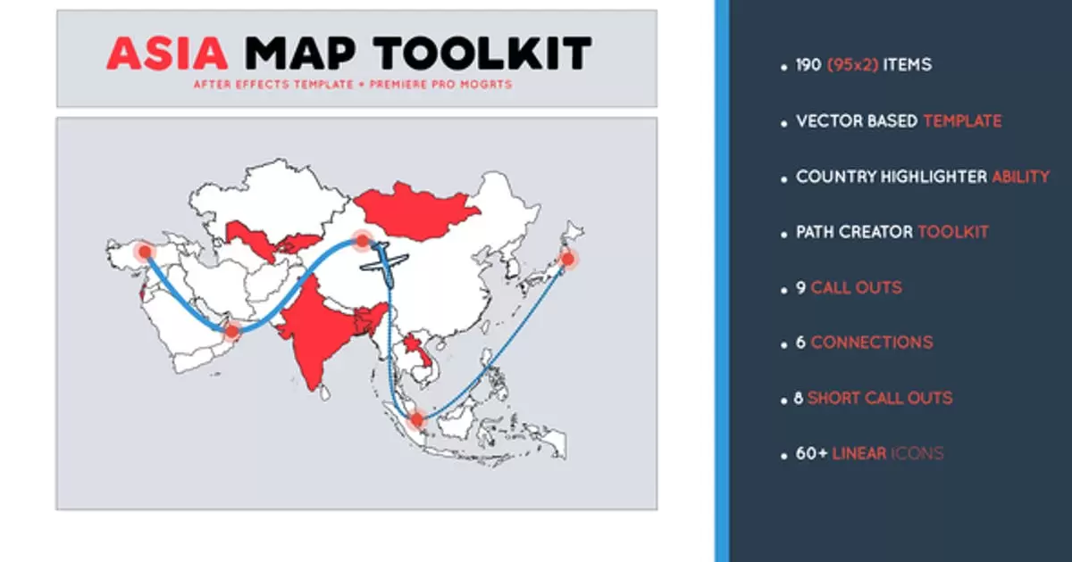 亚洲地图工具包AE视频模版Asia Map Toolkit插图