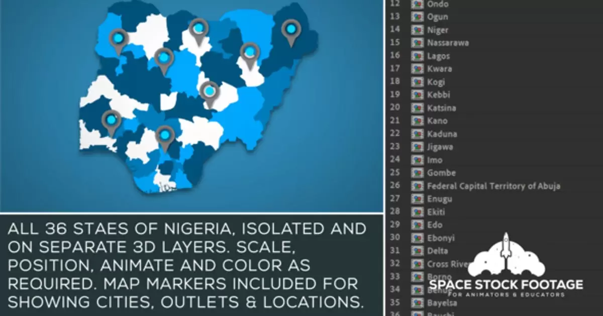 尼日利亚地图套件AE视频模版Nigeria Map Kit