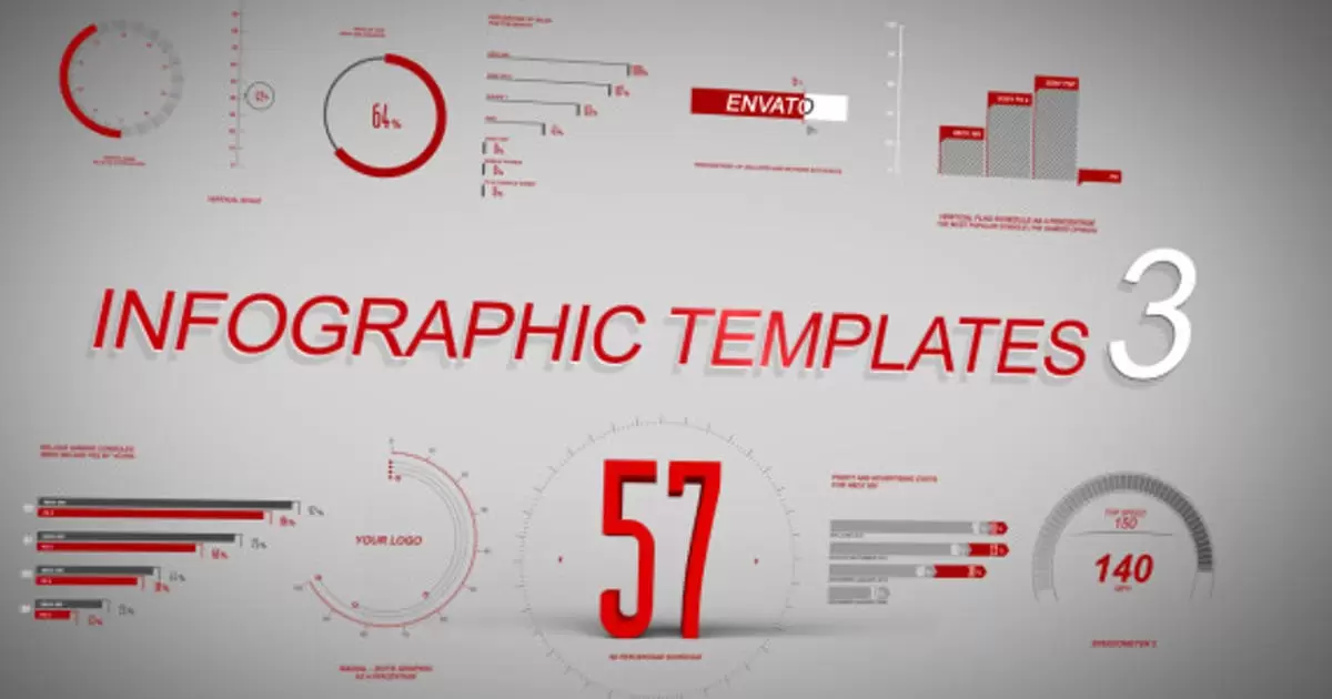 信息图表模板第三条红灰数据条AE视频模版Infographic Template 3