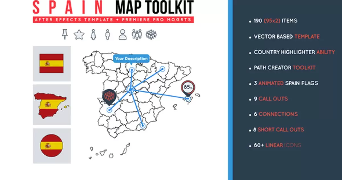 西班牙地图工具包AE视频模版Spain Map Toolkit插图
