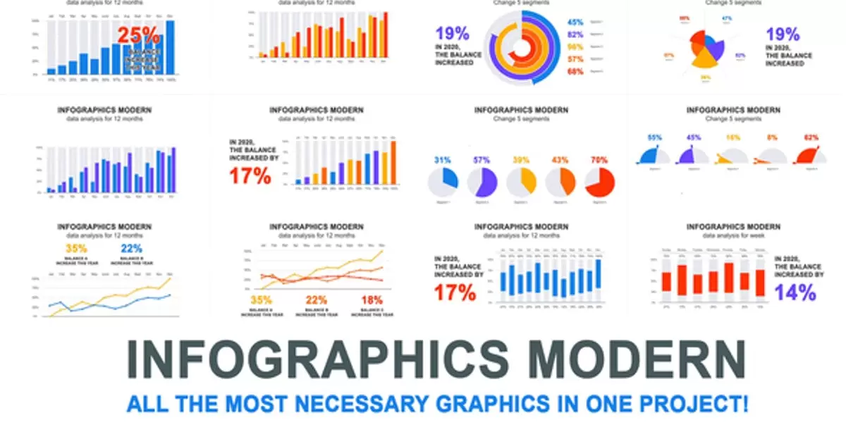 现代信息图表数据图动画AE视频模版Infographics modern