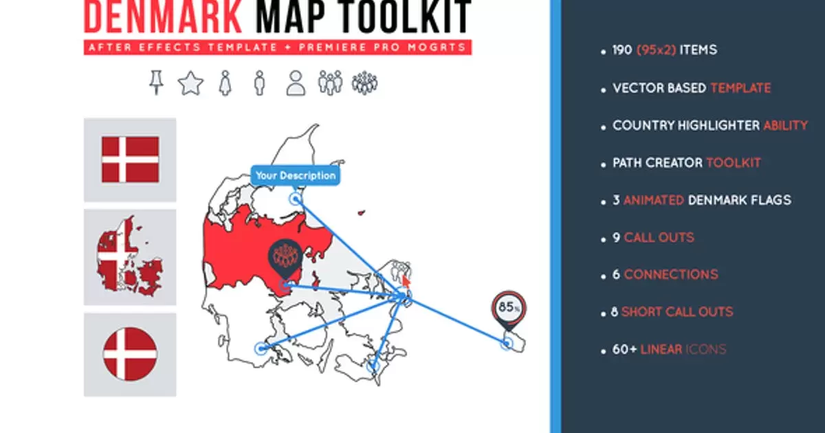 丹麦地图工具包AE视频模版Denmark Map Toolkit插图