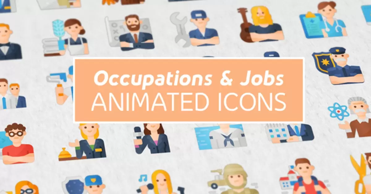 职业和工作现代平面动画图标AE视频模版Occupations & Jobs Modern Flat Animated Icons插图