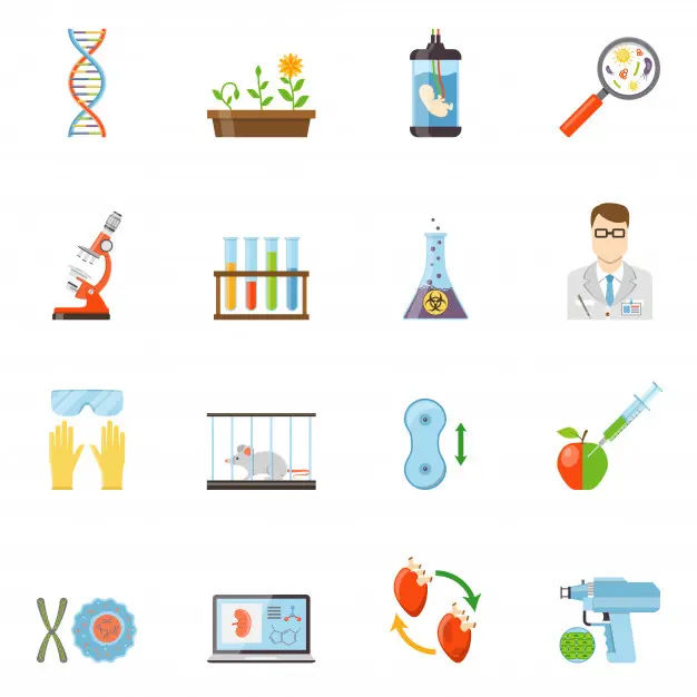 生物技术和遗传学的彩色图标载体 Biotechnology and genetics color icons Vector插图