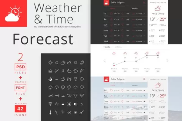 天气和时间天气预报图表组合素材下载[PSD,Ai]免费下载