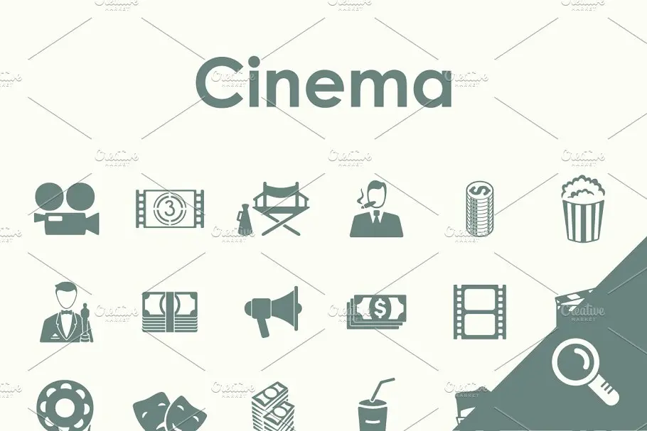 电影院图标素材 30 CINEMA simple icons插图