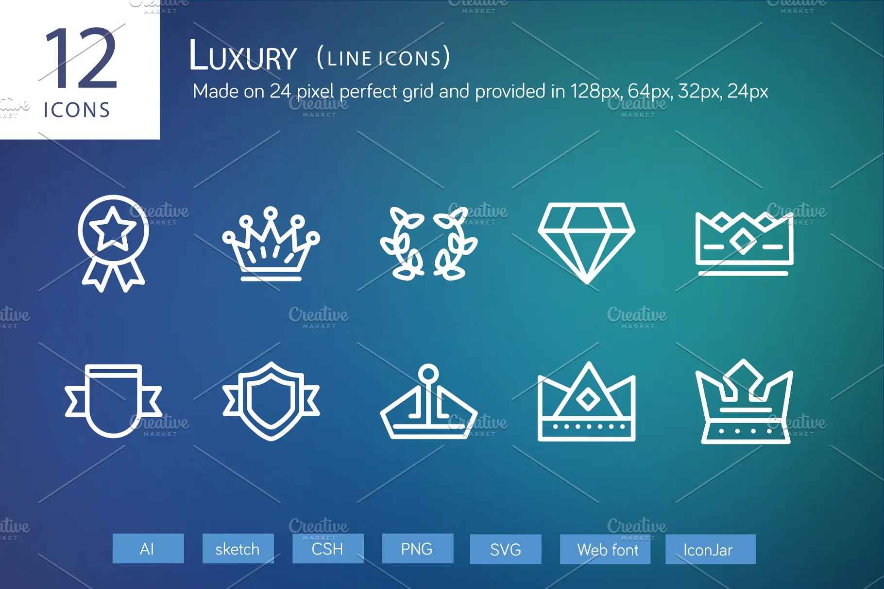 奢华矢量图标 12 Luxury Line Icons插图