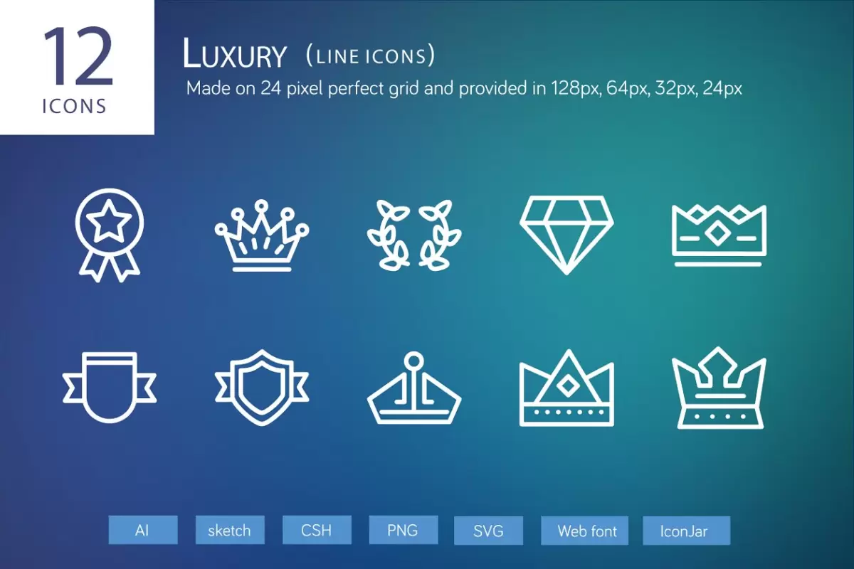 奢华矢量图标 12 Luxury Line Icons免费下载