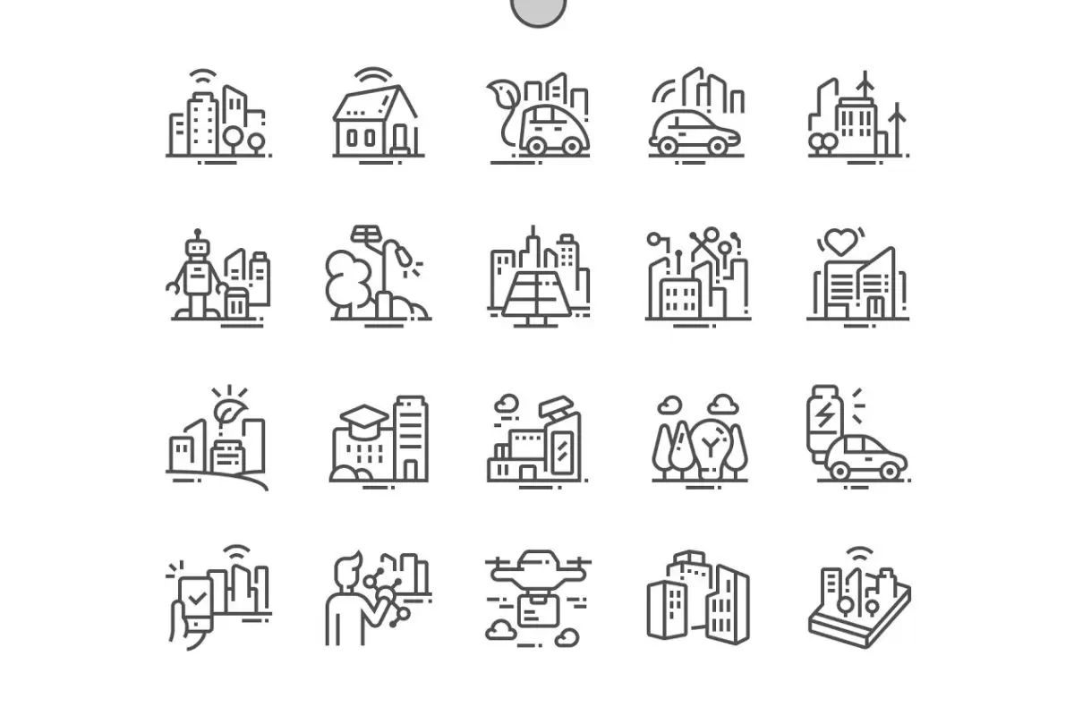 智能城市技术图标 Smart city technology Line Icons免费下载