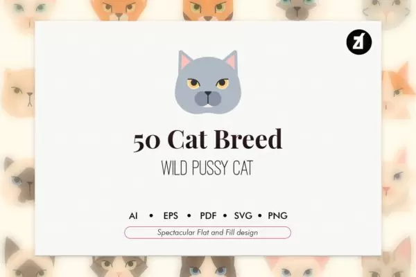 ICONS | 矢量50种可爱呆萌猫品种元素头像插图图标免费下载