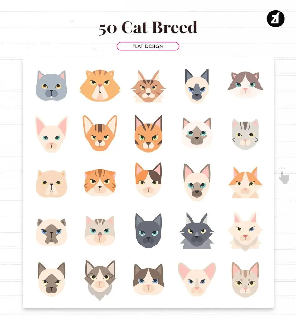 ICONS | 矢量50种可爱呆萌猫品种元素头像插图图标插图1