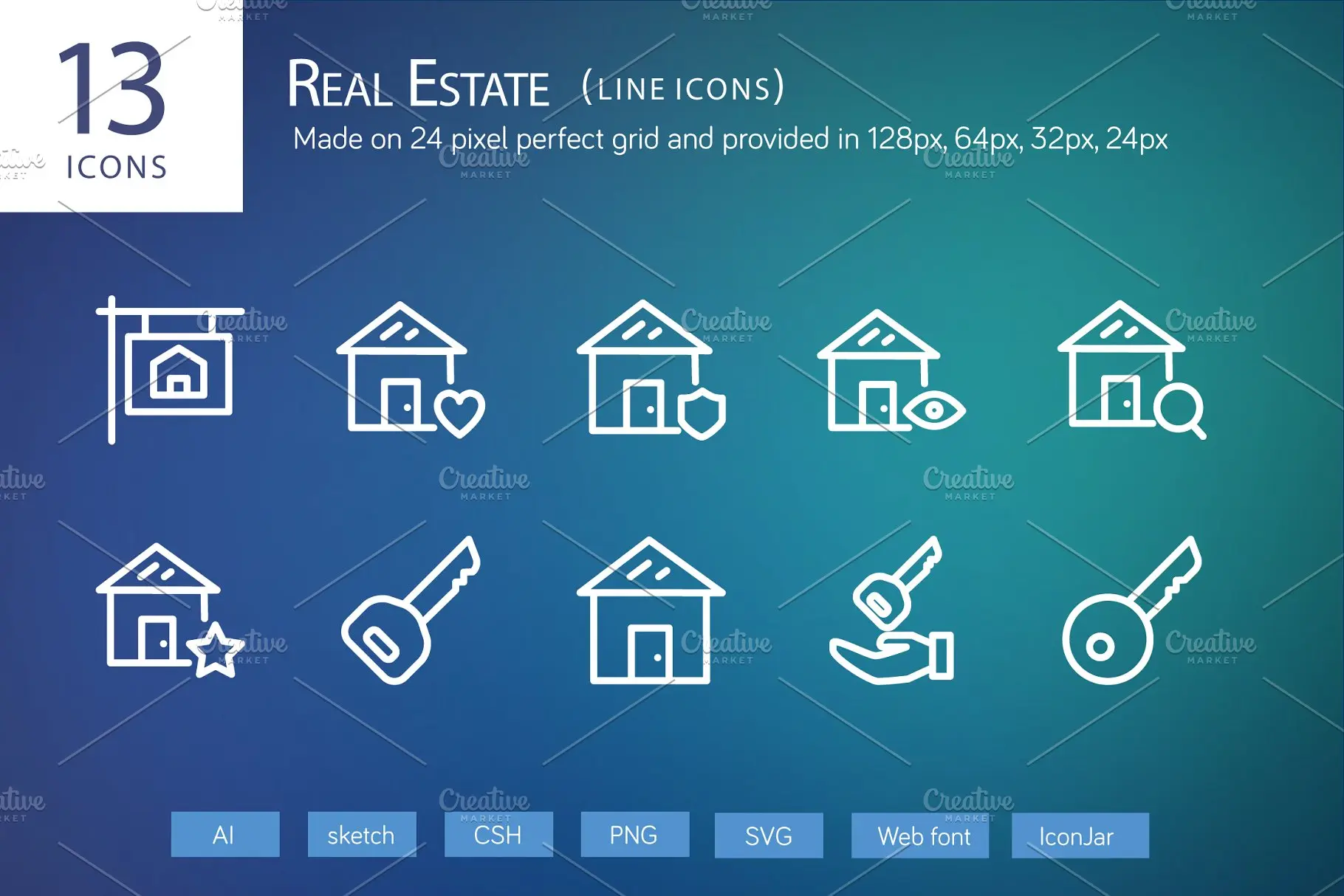 房地产图标素材13 Real Estate Line Icons插图