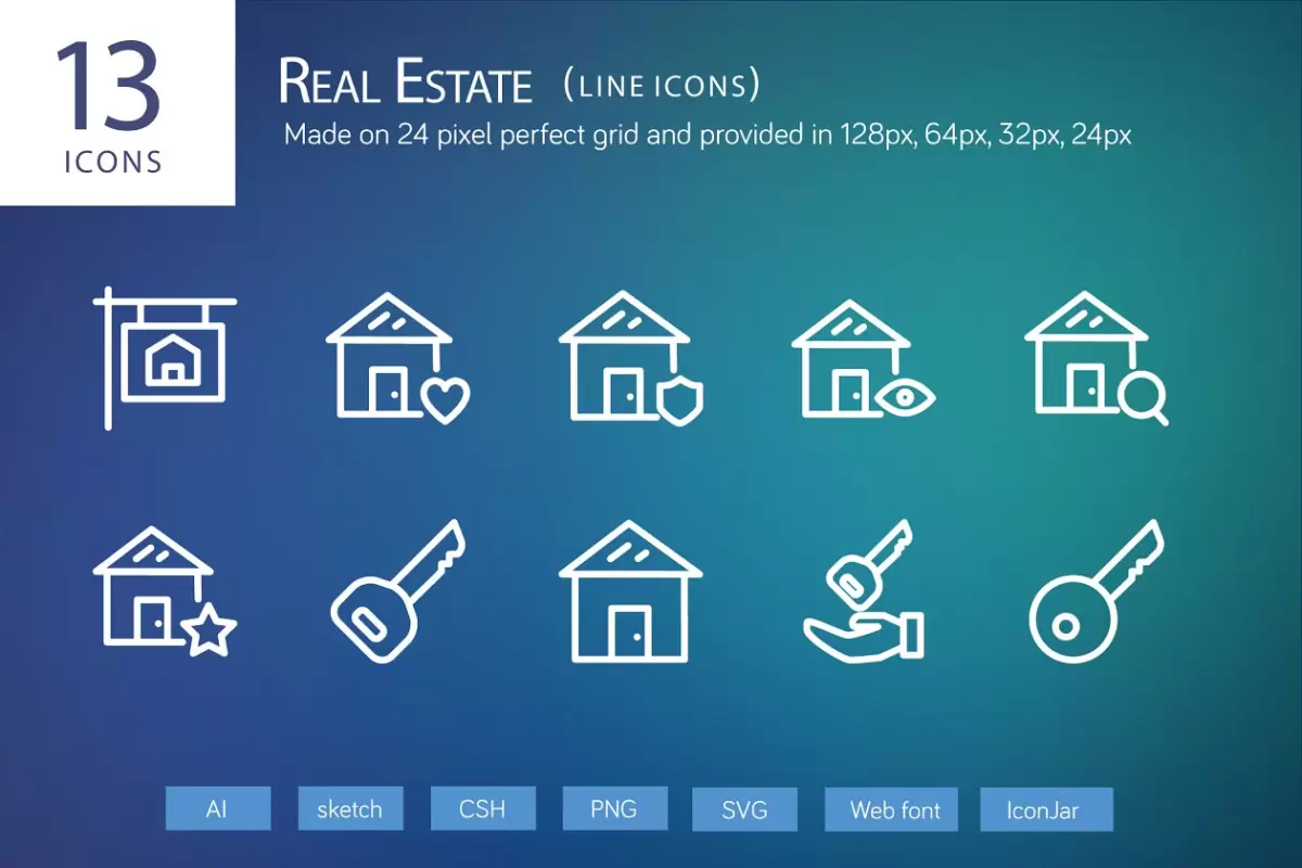 房地产图标素材13 Real Estate Line Icons免费下载