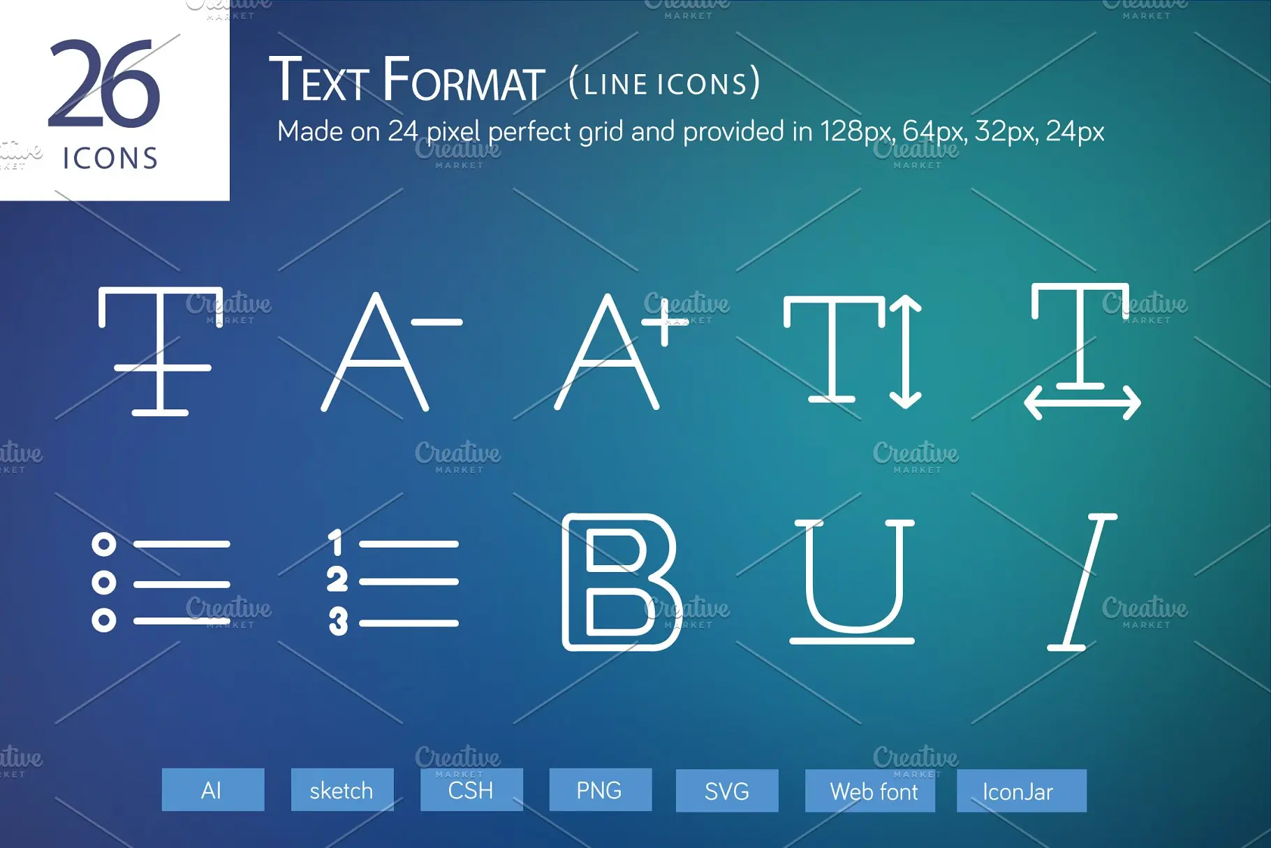 文本格式编辑器图标素材 26 Text Format Line Icons插图