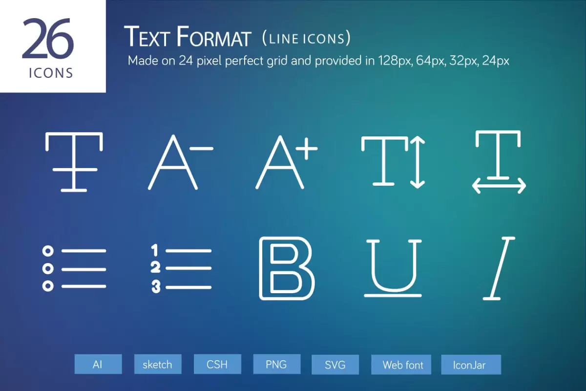 文本格式编辑器图标素材 26 Text Format Line Icons免费下载
