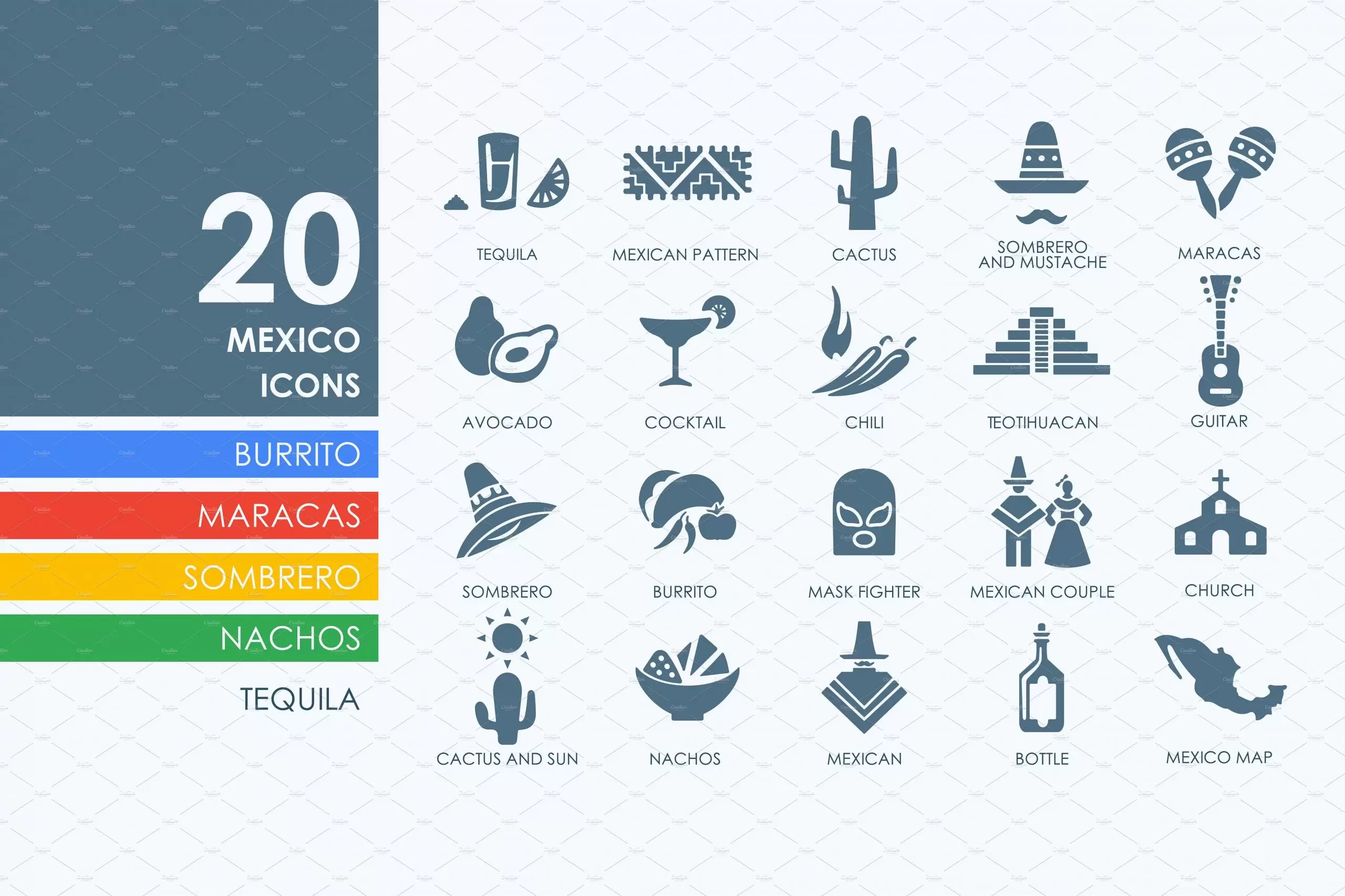 墨西哥矢量图标素材 20 Mexico icons插图