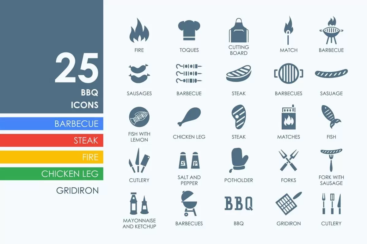 烧烤材料图标素材 25 BBQ icons免费下载