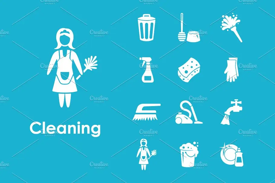 保洁图标素材 Set of cleaning simple icons插图