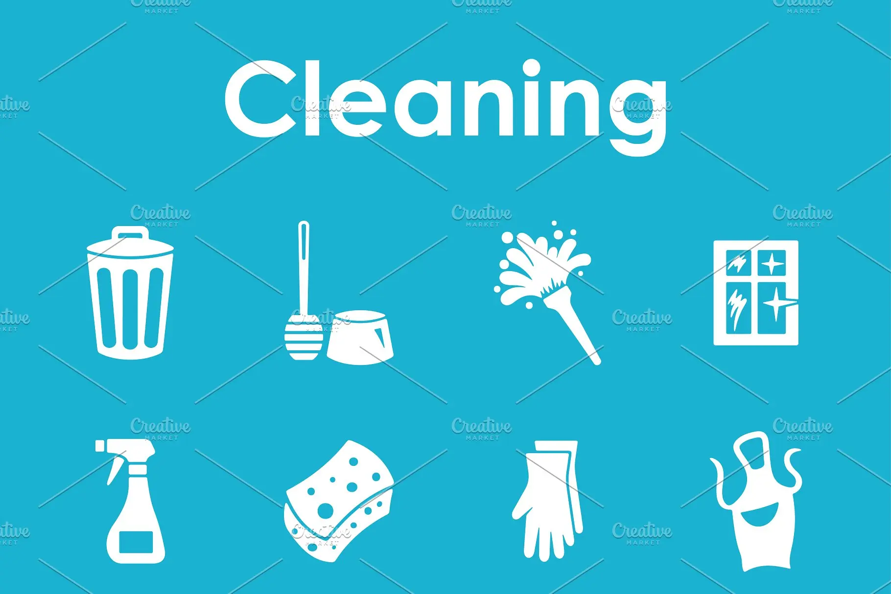 保洁图标素材 Set of cleaning simple icons插图1