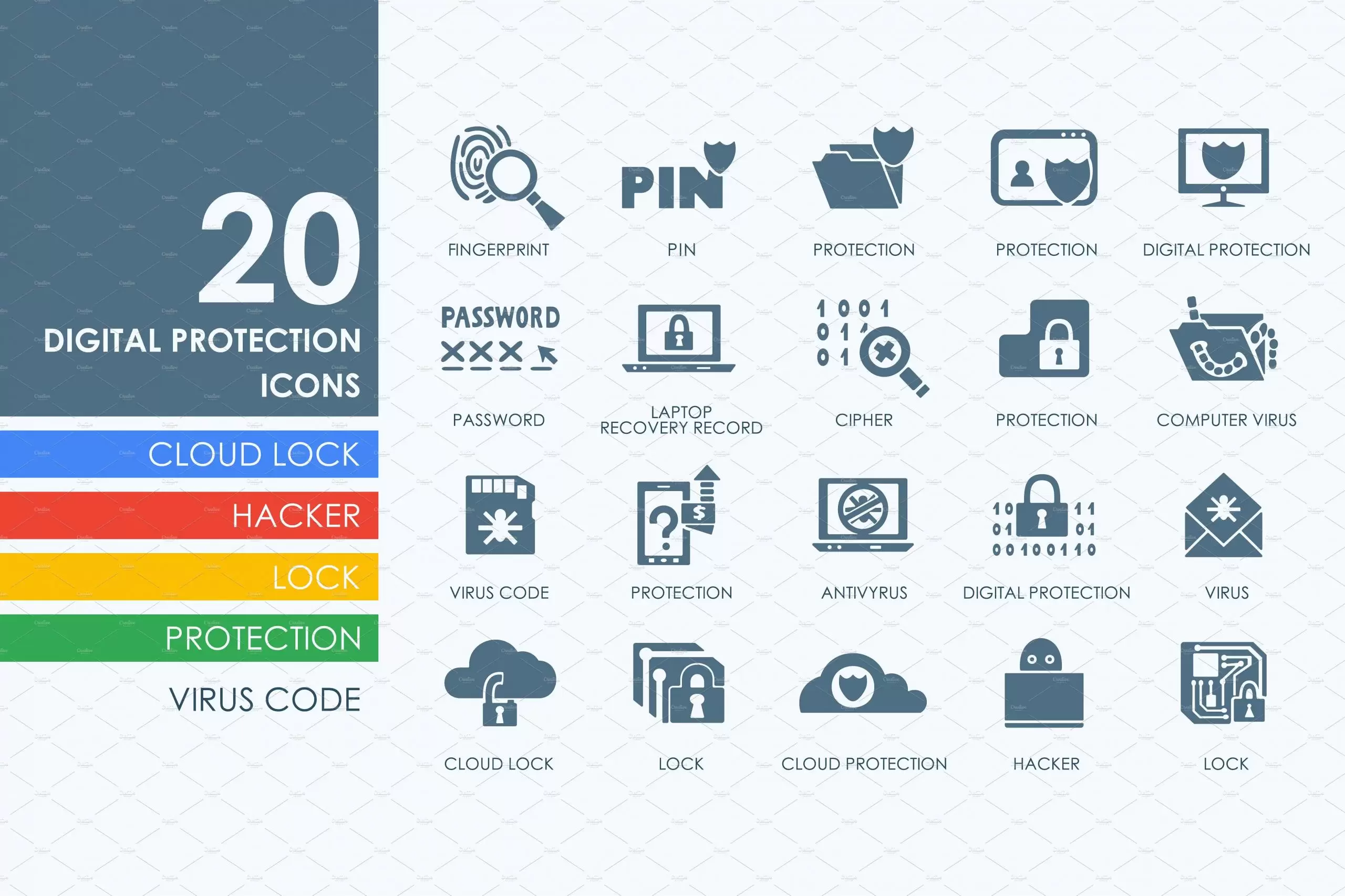 数字版权保护图标素材 20 Digital Protection icons插图