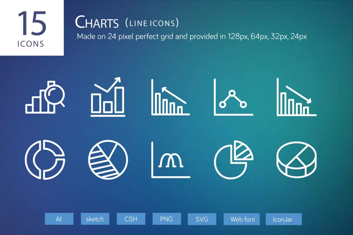 图表细线图标 15 Charts Line Icons免费下载