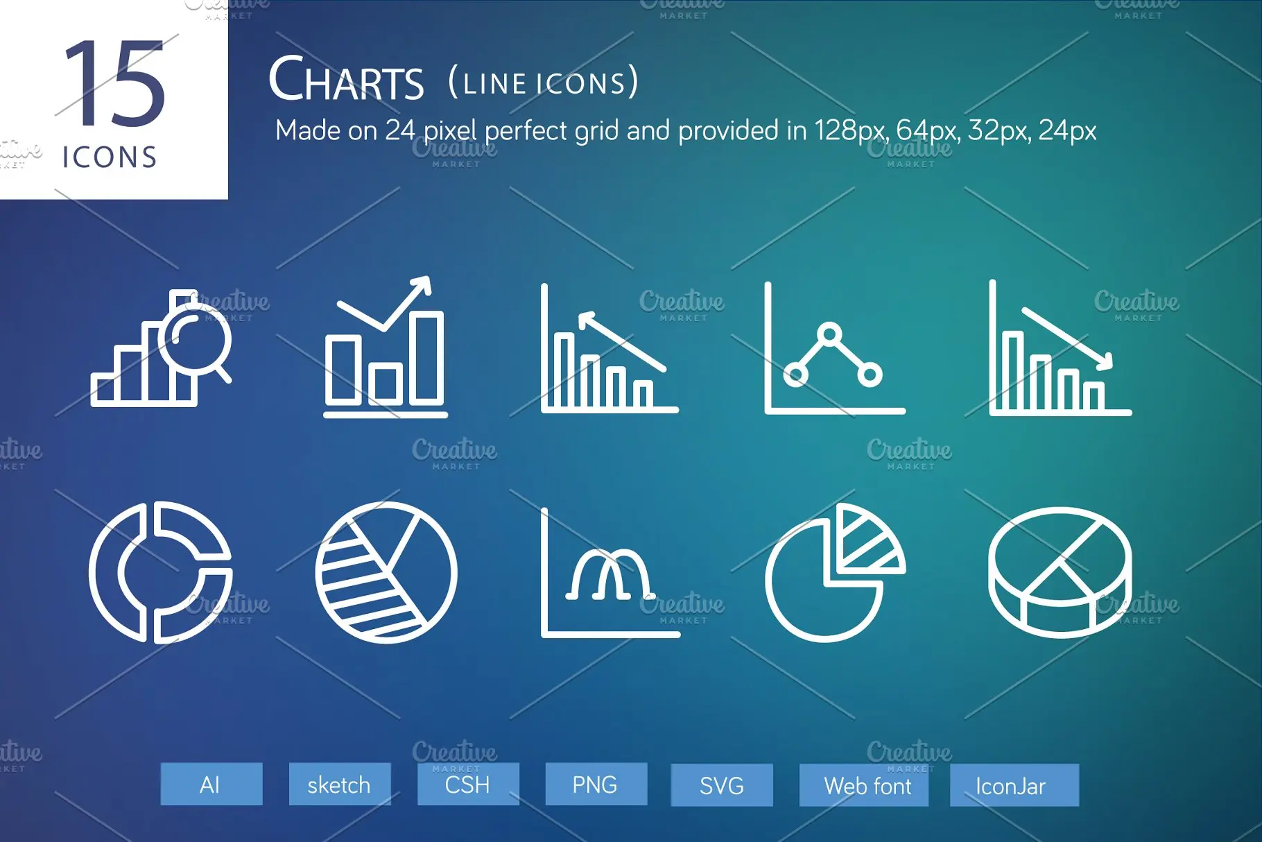 图表细线图标 15 Charts Line Icons插图