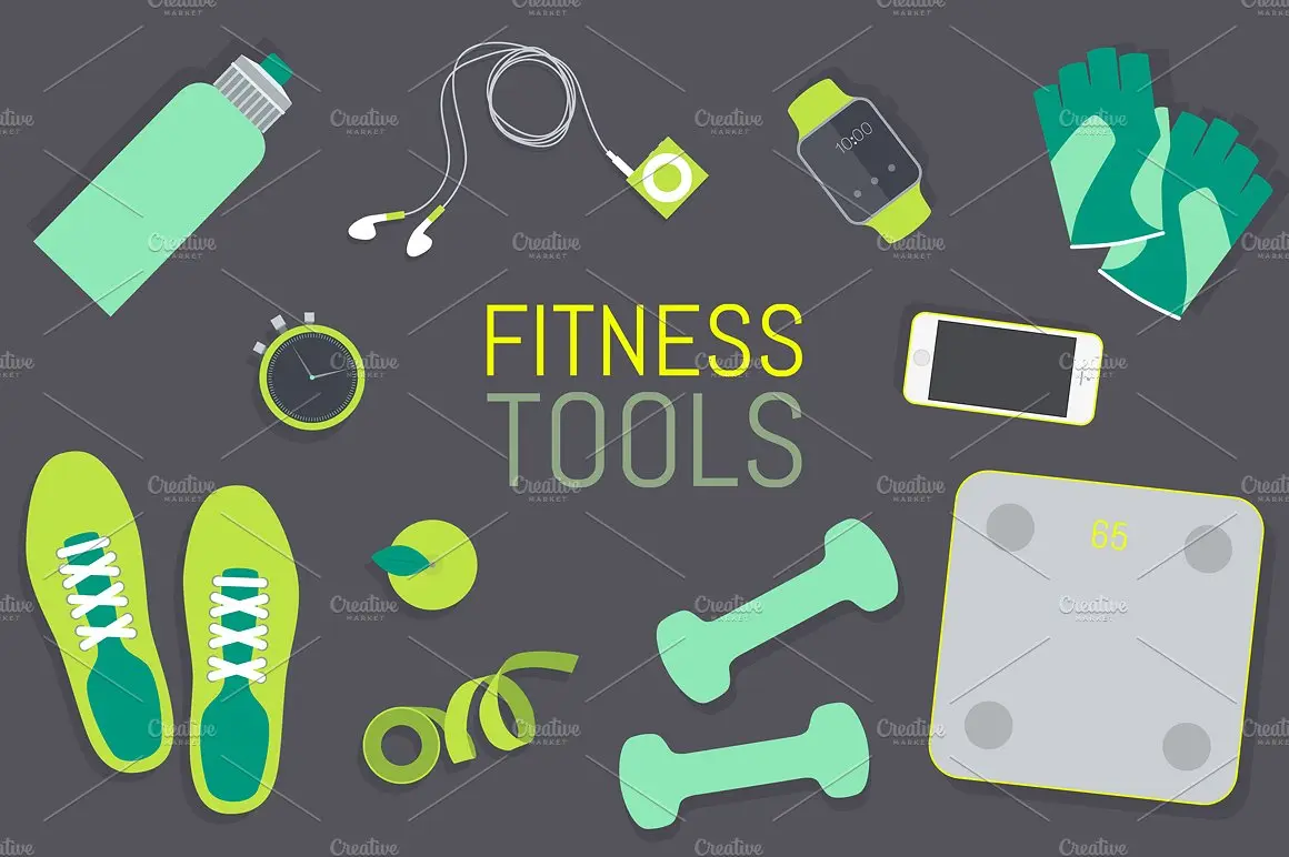 健身器材图标 Set of fitness tools插图