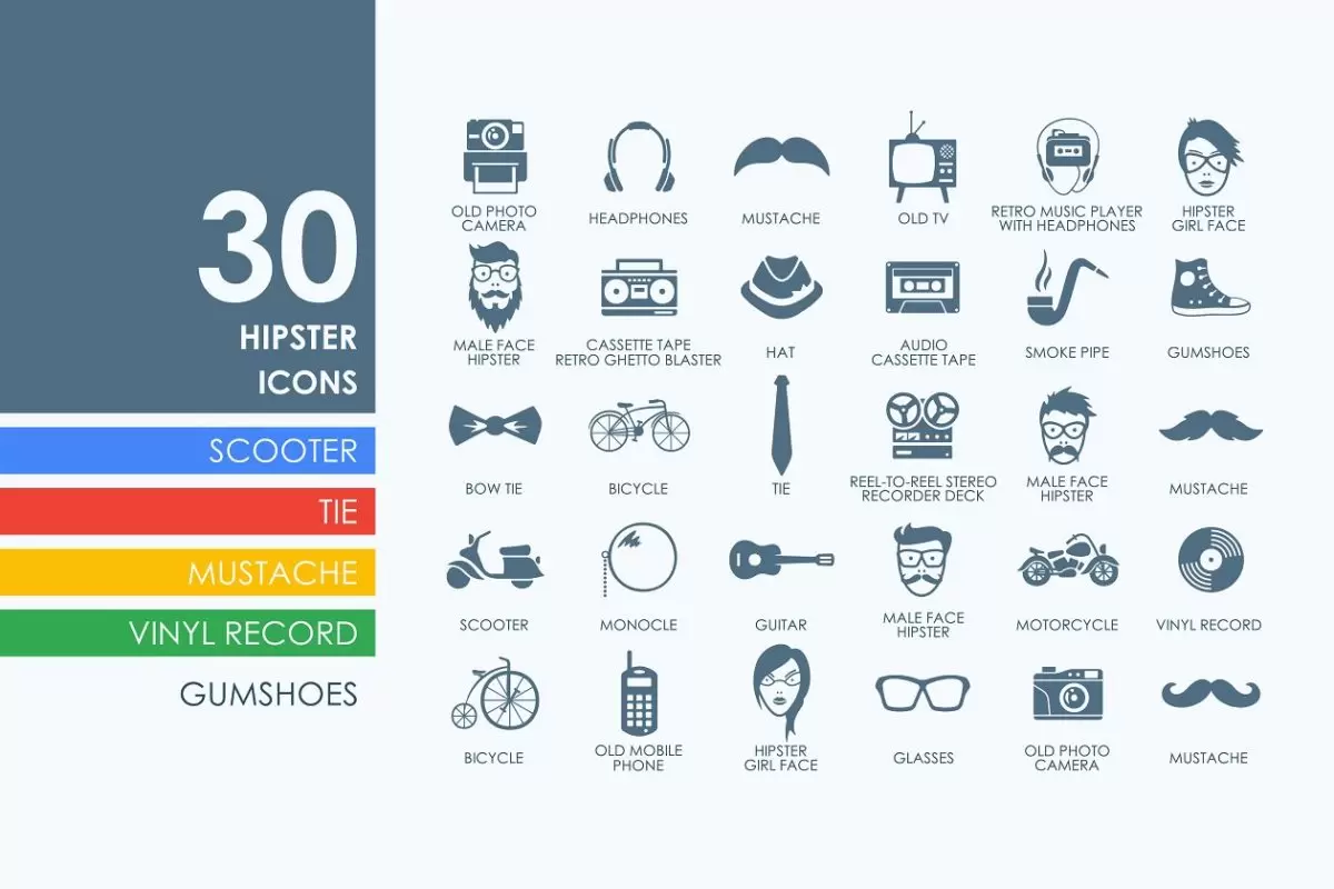 时髦图标素材 30 hipster icons免费下载