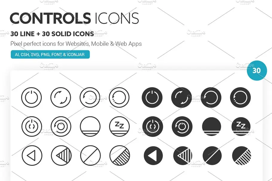 按钮矢量图标 Controls Icons插图