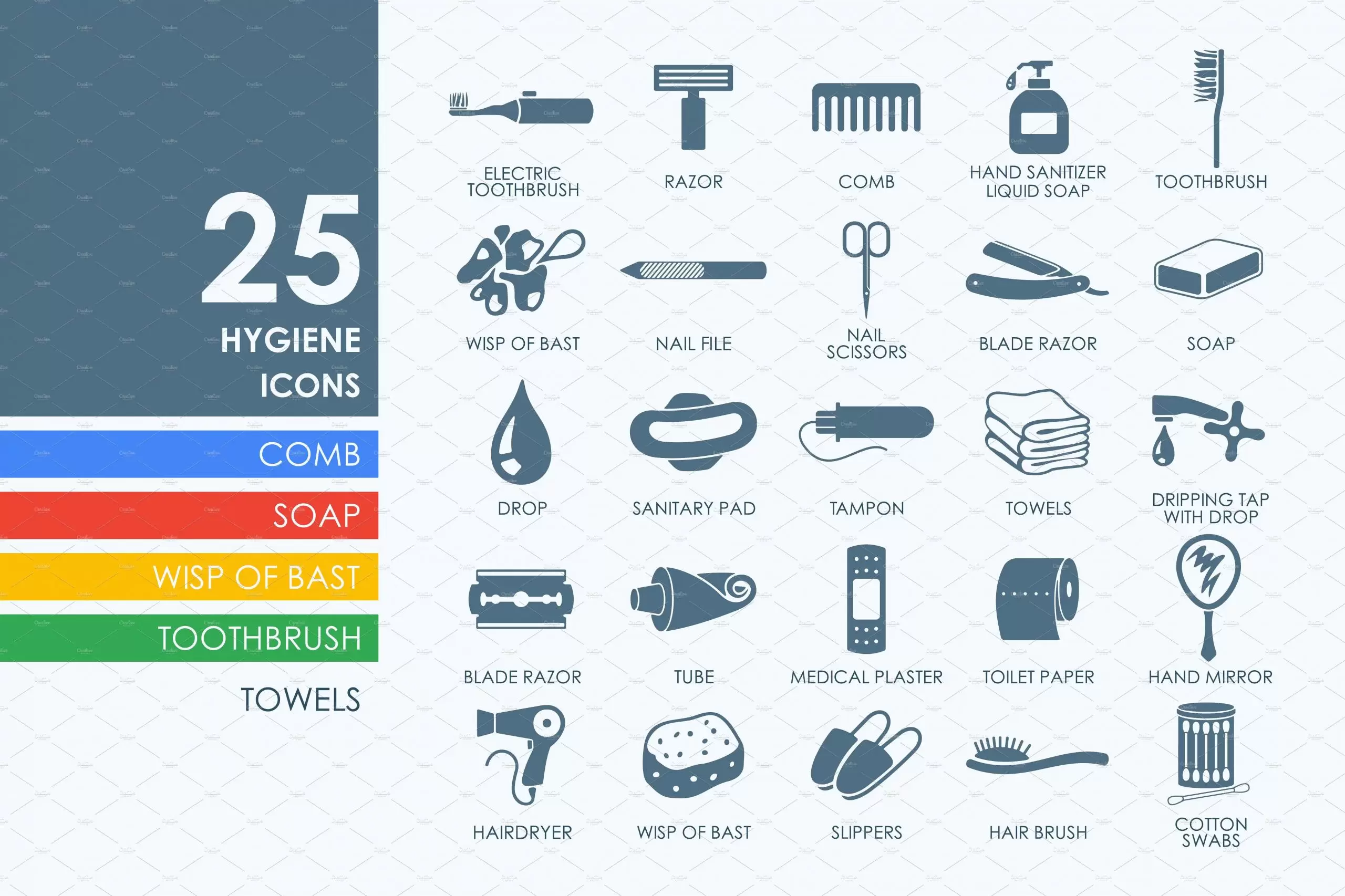 简单的日常护理工具图标 25 hygiene icons插图