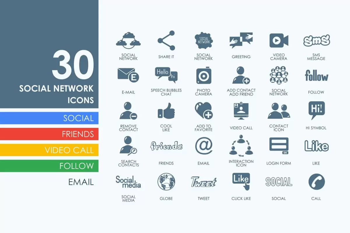 社交网络图标素材 30 social network icons免费下载